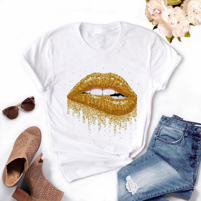 Women Plus Size Harajuku Tops Summer Tops Graphic Tees Women Lips Kawaii T-shirt Clothes Girl Mouse T Shirt ,Drop Shipping