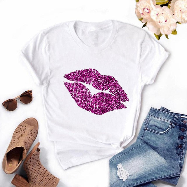 Women Plus Size Harajuku Tops Summer Tops Graphic Tees Women Lips Kawaii T-shirt Clothes Girl Mouse T Shirt ,Drop Shipping