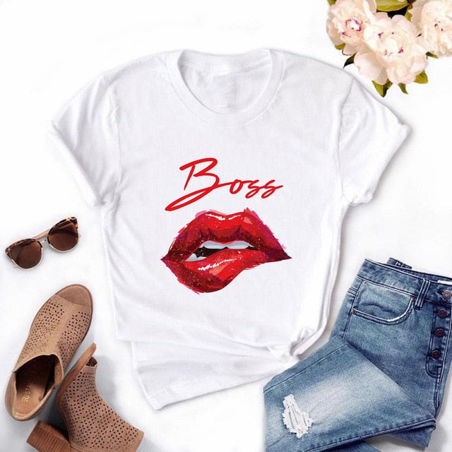 Women Plus Size Harajuku Tops Summer Tops Graphic Tees Women Lips Kawaii T-shirt Clothes Girl Mouse T Shirt ,Drop Shipping