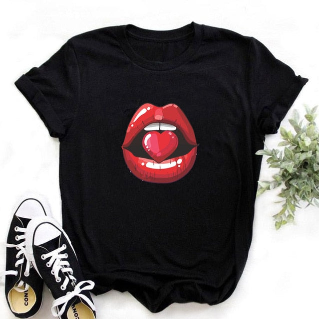 Women Plus Size Harajuku Tops Summer Tops Graphic Tees Women Lips Kawaii T-shirt Clothes Girl Mouse T Shirt ,Drop Shipping