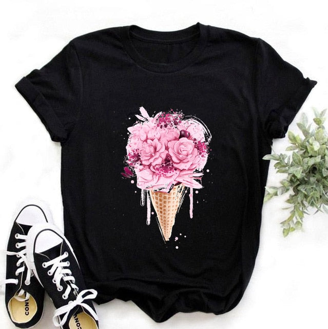 Women Plus Size Harajuku Tops Summer Tops Graphic Tees Women Lips Kawaii T-shirt Clothes Girl Mouse T Shirt ,Drop Shipping