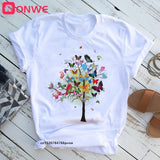 Woman Butterfly Tree Print Harajuku Summer Tshirts Casual Round Neck Short Slee Top Tee Shirt,Drop Ship