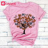 Woman Butterfly Tree Print Harajuku Summer Tshirts Casual Round Neck Short Slee Top Tee Shirt,Drop Ship