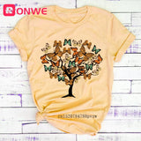 Woman Butterfly Tree Print Harajuku Summer Tshirts Casual Round Neck Short Slee Top Tee Shirt,Drop Ship