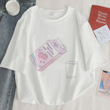 Japan Strawberry Juice Graphic Print T-shirt Women 2020 New Summer Fashion Tshirt Tee Harajuku Aesthetic Pink Top Female T Shirt