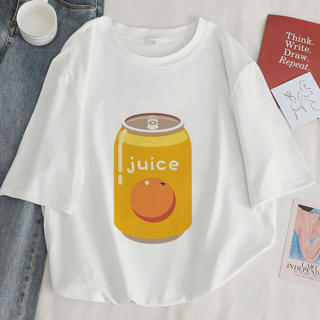 Japan Strawberry Juice Graphic Print T-shirt Women 2020 New Summer Fashion Tshirt Tee Harajuku Aesthetic Pink Top Female T Shirt