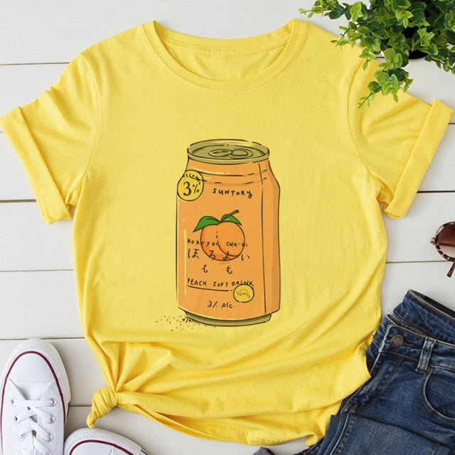Japan Strawberry Juice Graphic Print T-shirt Women 2020 New Summer Fashion Tshirt Tee Harajuku Aesthetic Pink Top Female T Shirt