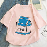 Japan Strawberry Juice Graphic Print T-shirt Women 2020 New Summer Fashion Tshirt Tee Harajuku Aesthetic Pink Top Female T Shirt