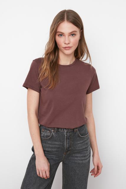 Trendyol 100 Cotton Single Jersey Cycling Neck Basic Knitted T-Shirt TWOSS20TS0133 Summer Spring New Casual T Shirt Good Quality classic