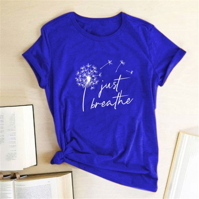Dandelion Just Breathe Printed T-shirts Women Summer Shirts for Women Sleeve