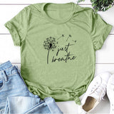 Dandelion Just Breathe Printed T-shirts Women Summer Shirts for Women Sleeve