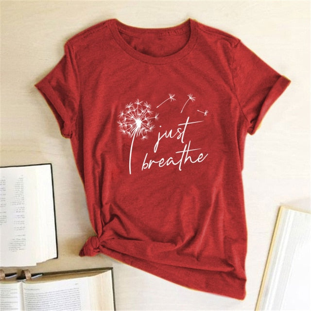 Dandelion Just Breathe Printed T-shirts Women Summer Shirts for Women Sleeve