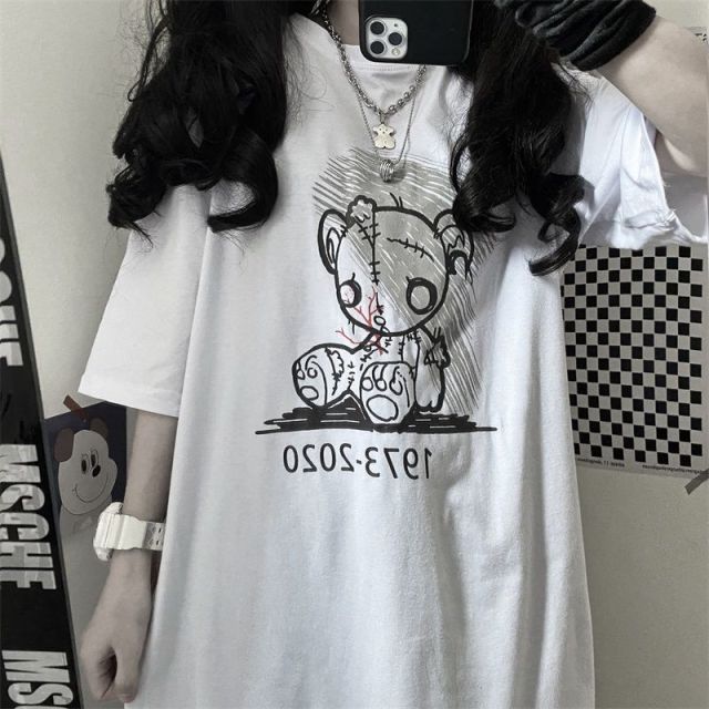 Women Oversize T Shirt White Cartoon Female Kawaii Tops Tee Short Sleeve Fashion Summer Funny T-Shirt For Girl Hip Hop Clothes