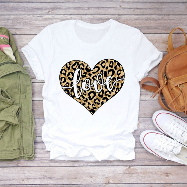Women T-shirts Love Watercolor Heart 90s Printing Summer Autumn Print Lady Womens Stylish T Top Shirt Girl Tee T-Shirt