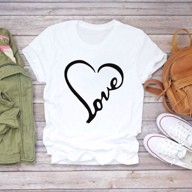 Women T-shirts Love Watercolor Heart 90s Printing Summer Autumn Print Lady Womens Stylish T Top Shirt Girl Tee T-Shirt