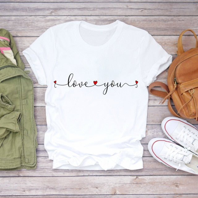 Women T-shirts Love Watercolor Heart 90s Printing Summer Autumn Print Lady Womens Stylish T Top Shirt Girl Tee T-Shirt