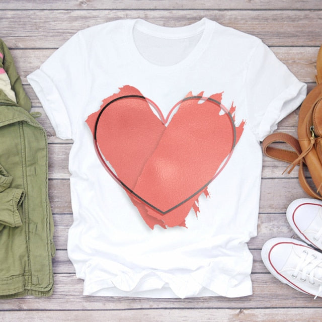 Women T-shirts Love Watercolor Heart 90s Printing Summer Autumn Print Lady Womens Stylish T Top Shirt Girl Tee T-Shirt