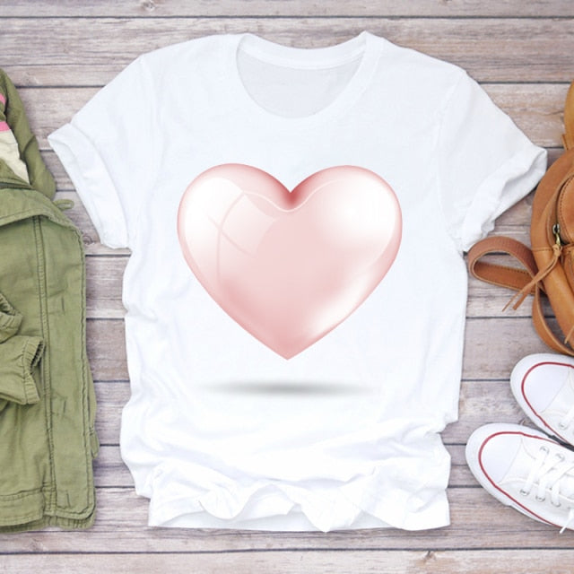 Women T-shirts Love Watercolor Heart 90s Printing Summer Autumn Print Lady Womens Stylish T Top Shirt Girl Tee T-Shirt