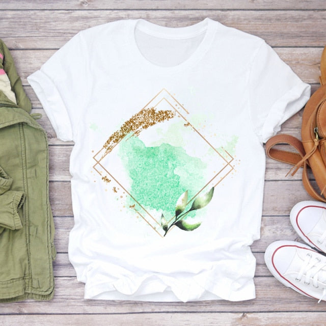 Women T-shirts Love Watercolor Heart 90s Printing Summer Autumn Print Lady Womens Stylish T Top Shirt Girl Tee T-Shirt