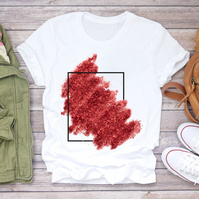 Women T-shirts Love Watercolor Heart 90s Printing Summer Autumn Print Lady Womens Stylish T Top Shirt Girl Tee T-Shirt