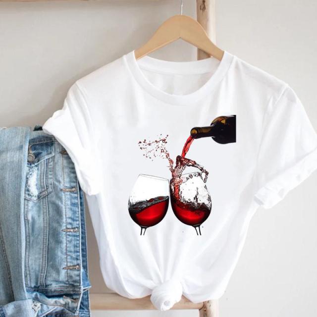 Women Printing Clothing Wine Lady Short Sleeve Casual 90s Cartoon Fashion Clothes Print Tee Top Tshirt Female Graphic T-shirt