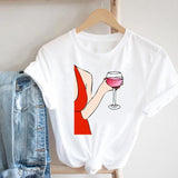 Women Printing Clothing Wine Lady Short Sleeve Casual 90s Cartoon Fashion Clothes Print Tee Top Tshirt Female Graphic T-shirt