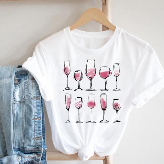 Women Printing Clothing Wine Lady Short Sleeve Casual 90s Cartoon Fashion Clothes Print Tee Top Tshirt Female Graphic T-shirt