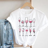 Women Printing Clothing Wine Lady Short Sleeve Casual 90s Cartoon Fashion Clothes Print Tee Top Tshirt Female Graphic T-shirt