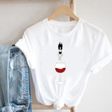 Women Printing Clothing Wine Lady Short Sleeve Casual 90s Cartoon Fashion Clothes Print Tee Top Tshirt Female Graphic T-shirt