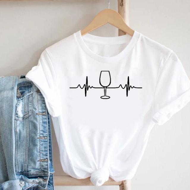 Women Printing Clothing Wine Lady Short Sleeve Casual 90s Cartoon Fashion Clothes Print Tee Top Tshirt Female Graphic T-shirt