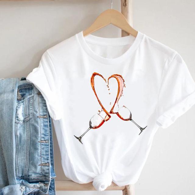 Women Printing Clothing Wine Lady Short Sleeve Casual 90s Cartoon Fashion Clothes Print Tee Top Tshirt Female Graphic T-shirt