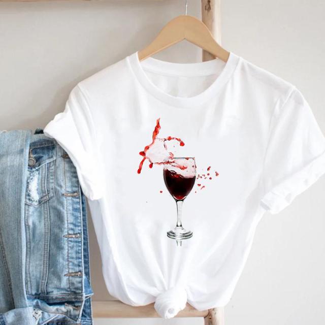 Women Printing Clothing Wine Lady Short Sleeve Casual 90s Cartoon Fashion Clothes Print Tee Top Tshirt Female Graphic T-shirt