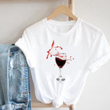 Women Printing Clothing Wine Lady Short Sleeve Casual 90s Cartoon Fashion Clothes Print Tee Top Tshirt Female Graphic T-shirt