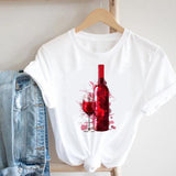 Women Printing Clothing Wine Lady Short Sleeve Casual 90s Cartoon Fashion Clothes Print Tee Top Tshirt Female Graphic T-shirt