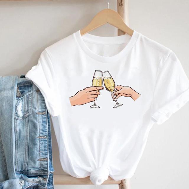 Women Printing Clothing Wine Lady Short Sleeve Casual 90s Cartoon Fashion Clothes Print Tee Top Tshirt Female Graphic T-shirt