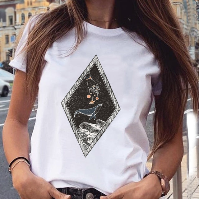 Women Graphic Star Printing Cute Summer Spring 90s Style Casual Fashion Aesthetic Print Female Clothes Tops Tees Tshirt T-Shirt