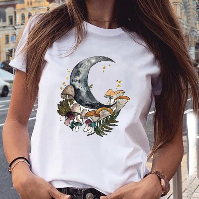 Women Graphic Star Printing Cute Summer Spring 90s Style Casual Fashion Aesthetic Print Female Clothes Tops Tees Tshirt T-Shirt
