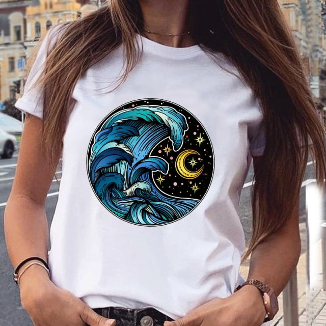 Women Graphic Star Printing Cute Summer Spring 90s Style Casual Fashion Aesthetic Print Female Clothes Tops Tees Tshirt T-Shirt