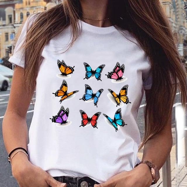 Women Graphic Star Printing Cute Summer Spring 90s Style Casual Fashion Aesthetic Print Female Clothes Tops Tees Tshirt T-Shirt