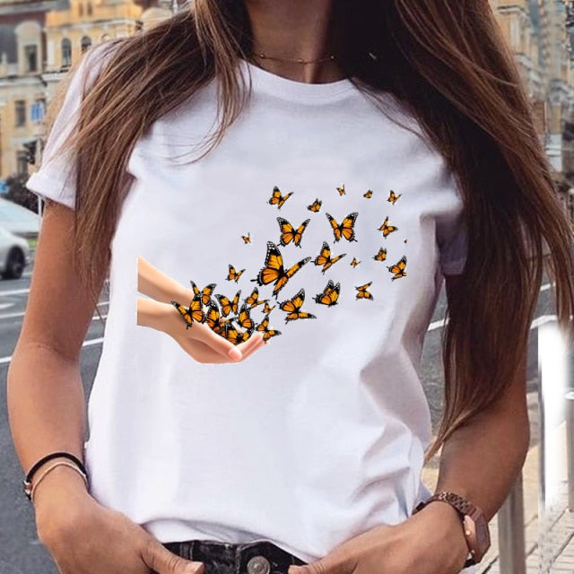 Women Graphic Star Printing Cute Summer Spring 90s Style Casual Fashion Aesthetic Print Female Clothes Tops Tees Tshirt T-Shirt