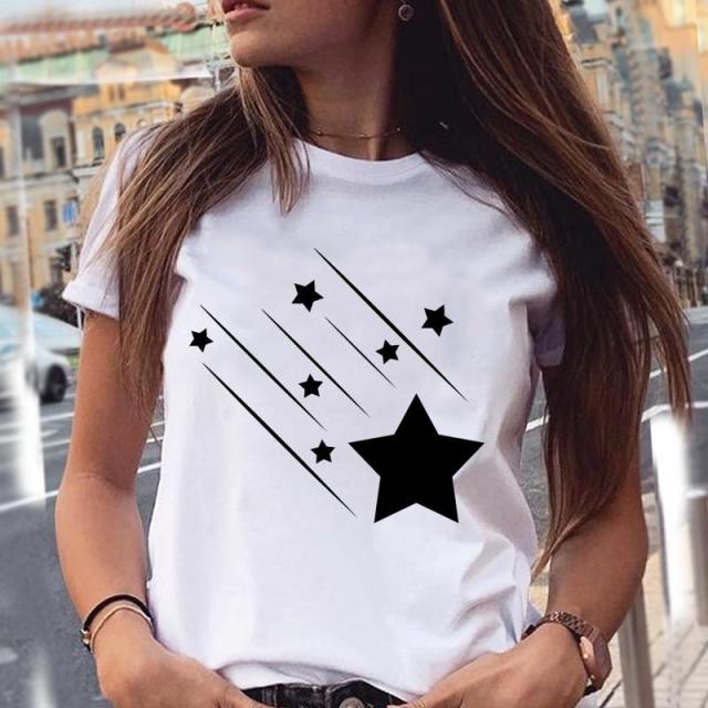 Women Graphic Star Printing Cute Summer Spring 90s Style Casual Fashion Aesthetic Print Female Clothes Tops Tees Tshirt T-Shirt