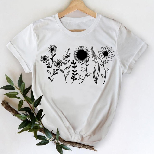 T-shirts Women 2021 Leopard Heart Casual 90s Fashion Trend Printing Clothes Graphic Tshirt Top Lady Print Female Tee T-Shirt