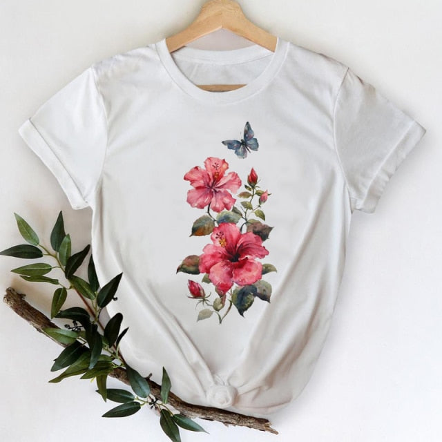 T-shirts Women 2021 Leopard Heart Casual 90s Fashion Trend Printing Clothes Graphic Tshirt Top Lady Print Female Tee T-Shirt