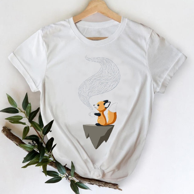 T-shirts Women 2021 Leopard Heart Casual 90s Fashion Trend Printing Clothes Graphic Tshirt Top Lady Print Female Tee T-Shirt