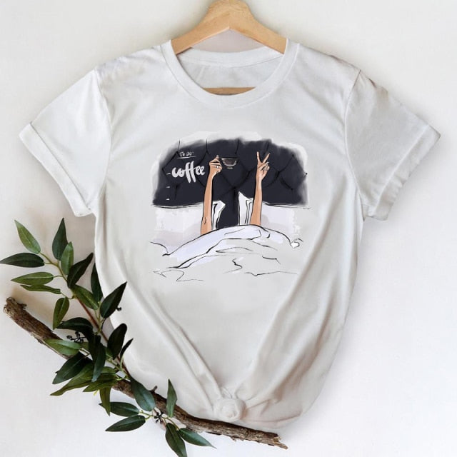 T-shirts Women 2021 Leopard Heart Casual 90s Fashion Trend Printing Clothes Graphic Tshirt Top Lady Print Female Tee T-Shirt