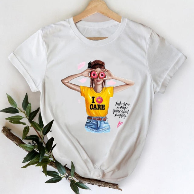 T-shirts Women 2021 Leopard Heart Casual 90s Fashion Trend Printing Clothes Graphic Tshirt Top Lady Print Female Tee T-Shirt
