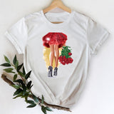 T-shirts Women 2021 Leopard Heart Casual 90s Fashion Trend Printing Clothes Graphic Tshirt Top Lady Print Female Tee T-Shirt