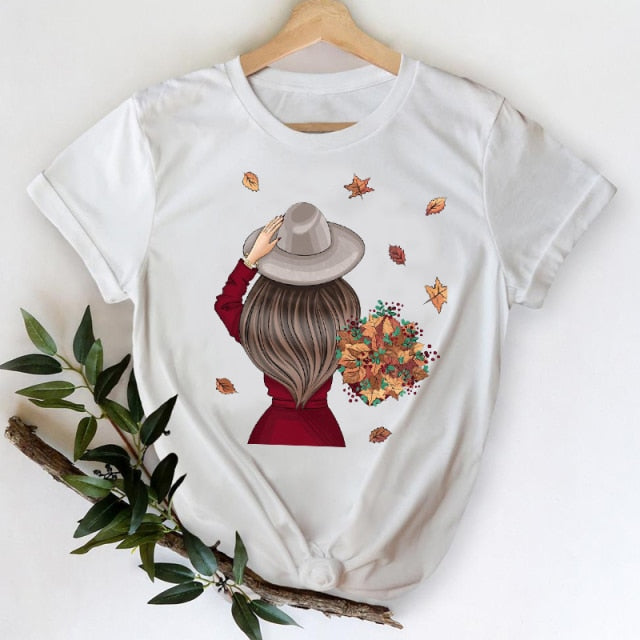 T-shirts Women 2021 Leopard Heart Casual 90s Fashion Trend Printing Clothes Graphic Tshirt Top Lady Print Female Tee T-Shirt