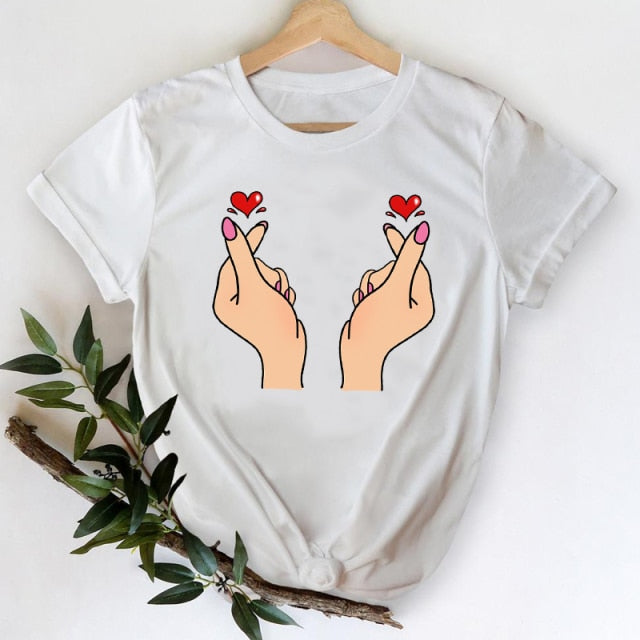 T-shirts Women 2021 Leopard Heart Casual 90s Fashion Trend Printing Clothes Graphic Tshirt Top Lady Print Female Tee T-Shirt