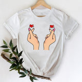 T-shirts Women 2021 Leopard Heart Casual 90s Fashion Trend Printing Clothes Graphic Tshirt Top Lady Print Female Tee T-Shirt